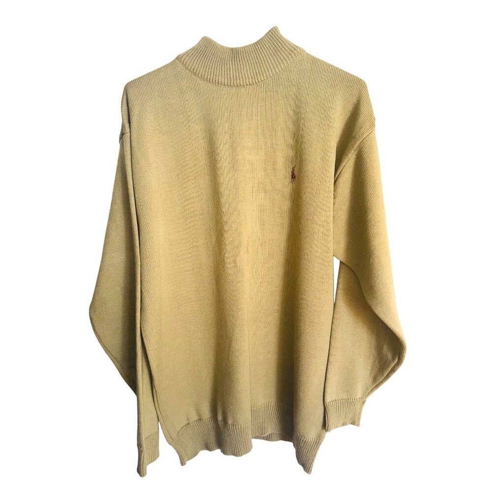 Polo Ralph Lauren Mens Preppy Oversized Tan M Turtleneck Sweater Embroidered Cit
